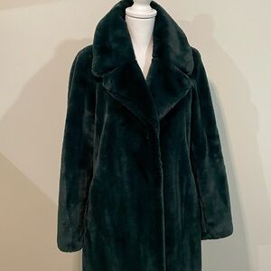 BCBG MAXAZRIA Dark Green Faux Fur Coat